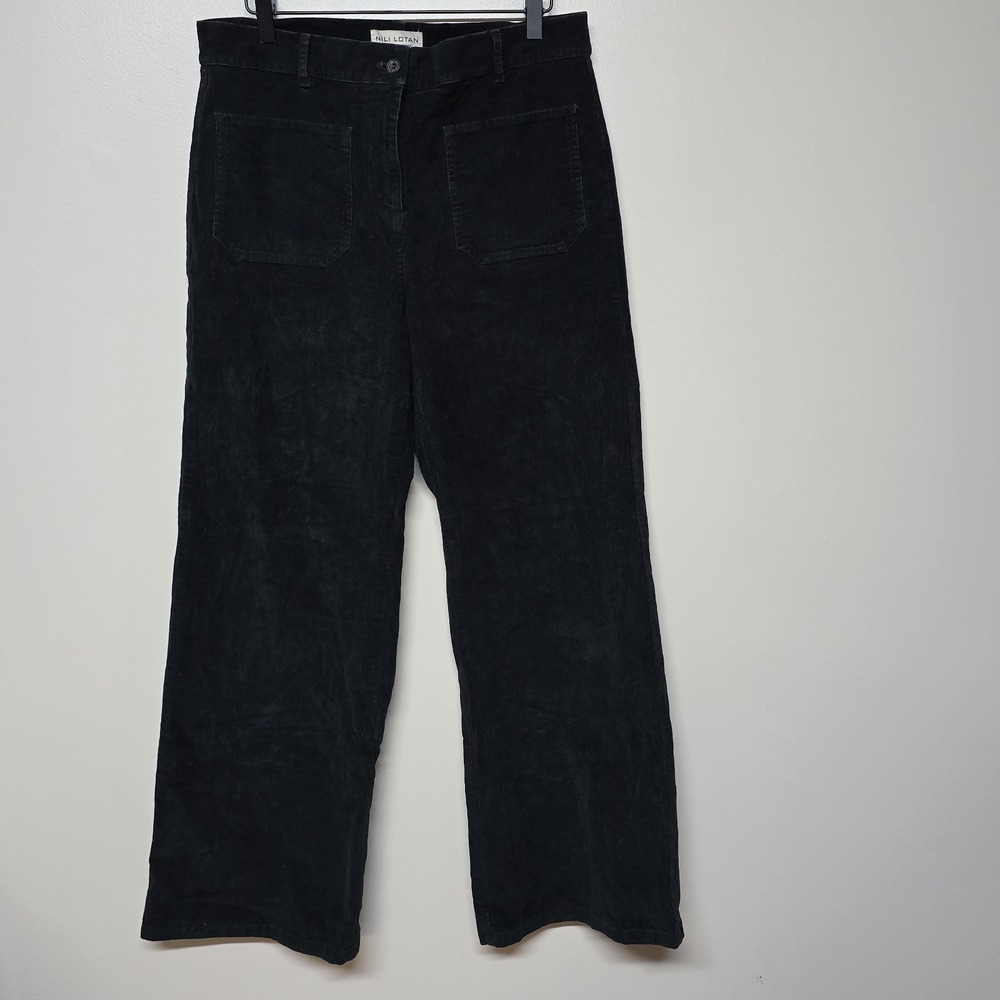 Nili Lotan Womens Black Florence High Rise Flare Leg Corduroy Pants Sz 12